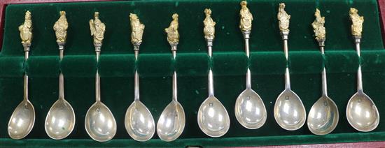 A cased of ten parcel gilt silver Silver Wedding 1947-1972 commemorative spoons The Queens Beasts